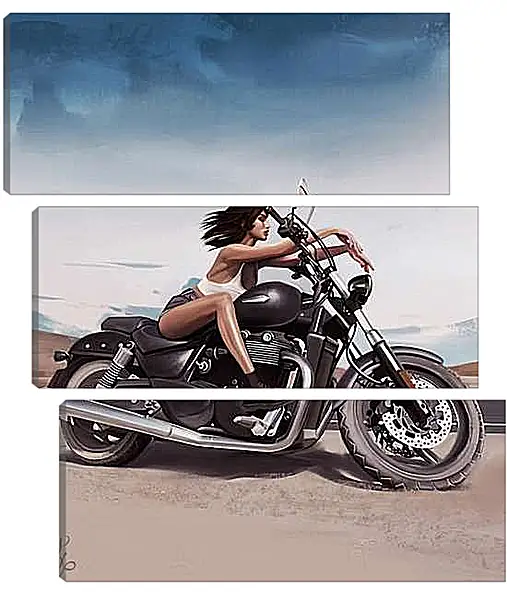 Модульная картина - Девушка на мотоцикле