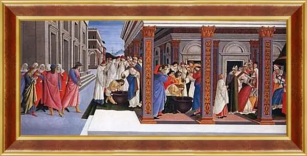 Картина в раме - Baptism of St. Zenobius and His Appointment as a Bishop. Сандро Боттичелли