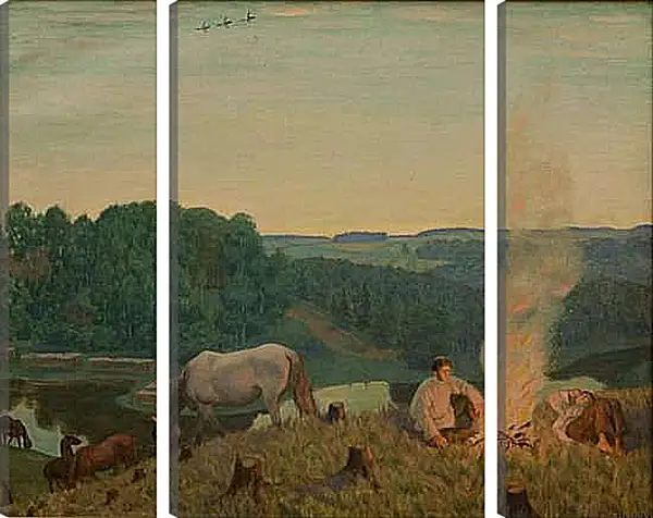 Модульная картина - Костёр. Ночное. Борис Кустодиев