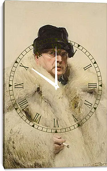 Часы картина - Self-portrait in a wolfskin. Автопортрет в волчьей шубе. Андерс Цорн
