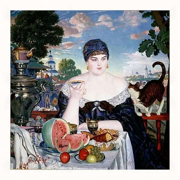 Картина в раме - Купчиха за чаем. Борис Кустодиев