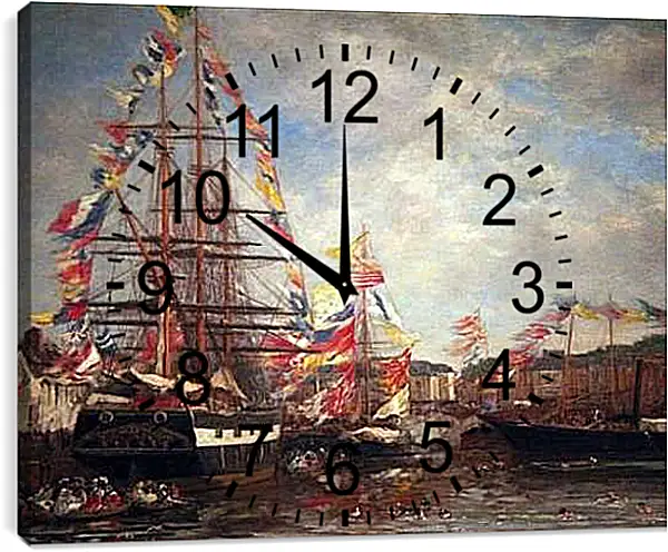 Часы картина - Festival in the Harbor of Honfleur. Эжен Буден