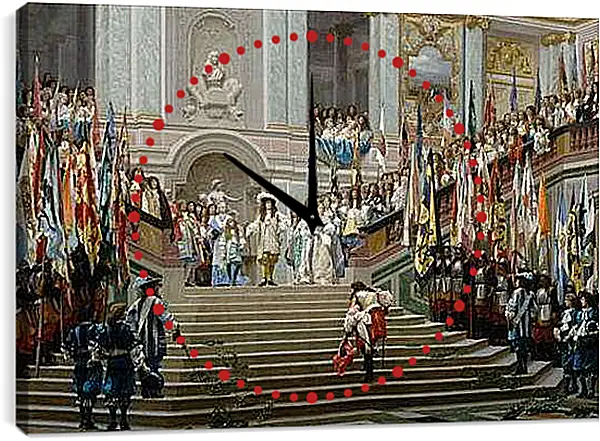 Часы картина - Прием принца Конде Людовиком XIV в Версале в 1674 году. Жан-Леон Жером
