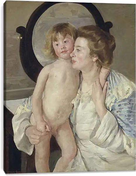 Постер на подрамнике - Мать и дитя (Овальное зеркало). Кэссетт (Кассатт) Мэри Стивенсон