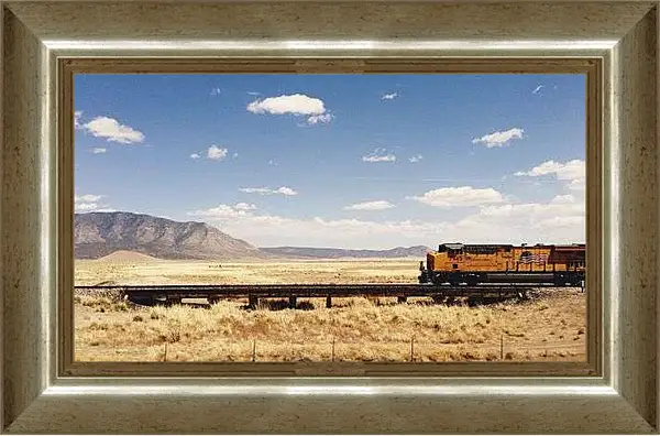 Картина в раме - Американский поезд в прерии