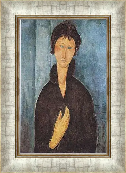 Картина в раме - Die frau mit blauen augen. Женщина с голубыми глазами. Амедео Модильяни