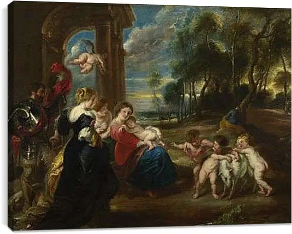 Постер на подрамнике - The Holy Family with Saints in a Landscape. Питер Пауль Рубенс