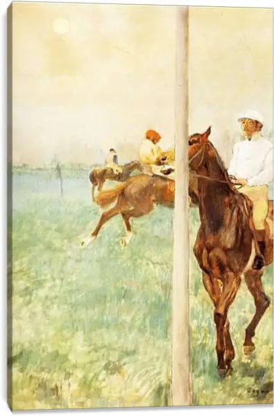 Постер на подрамнике - Jockeys avant la course  Essence sur carton. Эдгар Дега