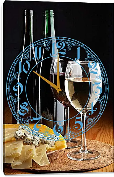 Часы картина - Вино и сыр. Вечерний Натюрморт.