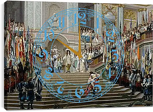 Часы картина - Прием принца Конде Людовиком XIV в Версале в 1674 году. Жан-Леон Жером