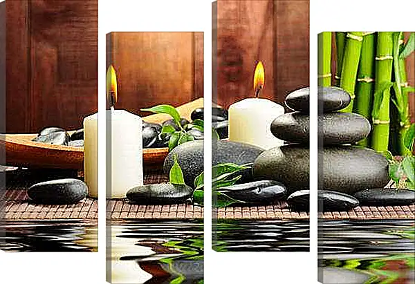 Модульная картина - Бамбук, камни, свечи, вода