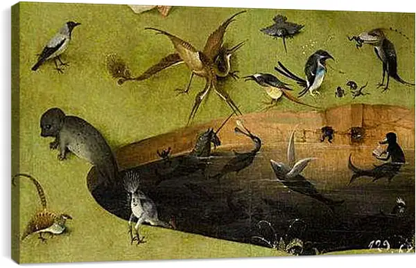 Постер на подрамнике - Pond with fictional creatures. Иероним Босх