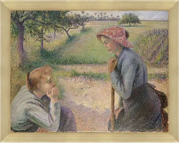 Картина в раме - Молодые крестьянки. Камиль Писсарро