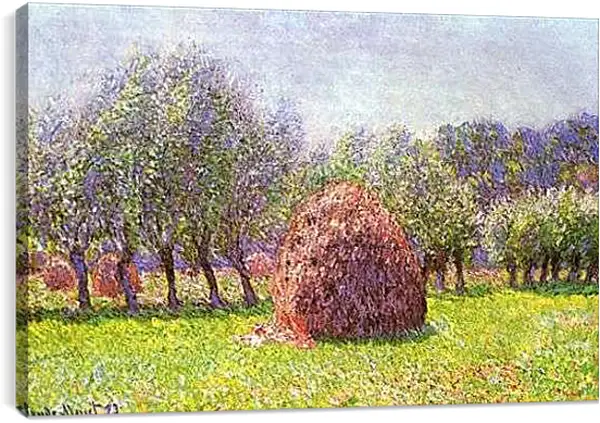 Постер на подрамнике - Heap of Hay in the Field. Клод Моне