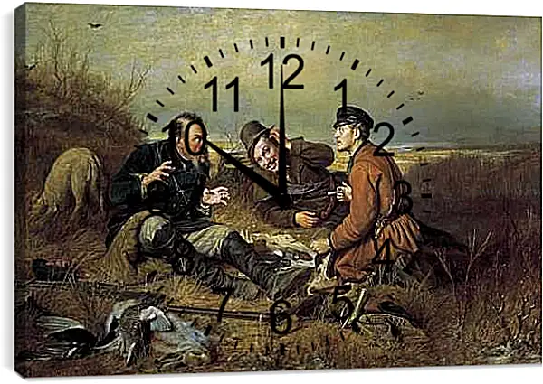 Часы картина - Охотники на привале. Перов Василий