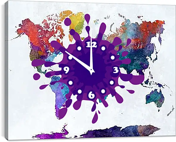 Часы картина - Карта мира, чернильная