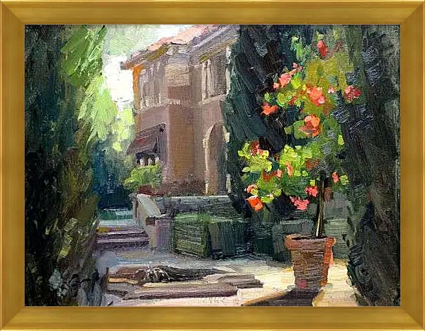 Картина в раме - Фонтан во дворе