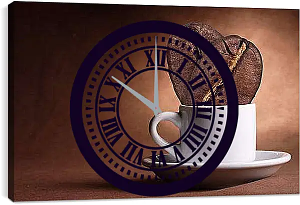 Часы картина - Белая чашка с блюдцем. Ароматное утро.