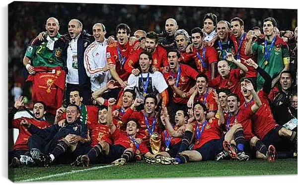 Постер на подрамнике - Сборная Испании с медалями на шее