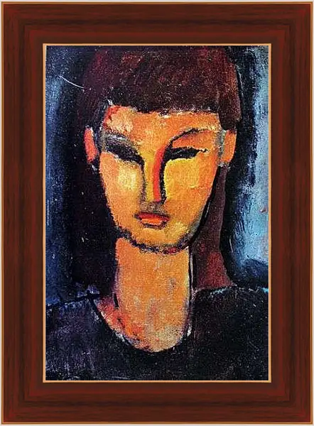Картина в раме - Head of a young woman. Голова молодой женщины. Амедео Модильяни