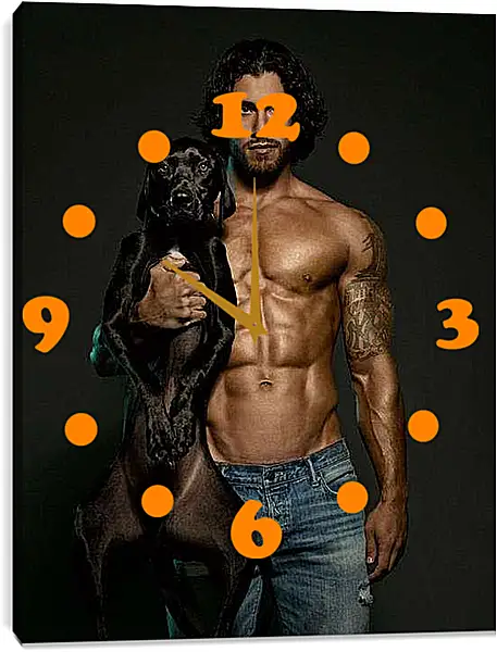 Часы картина - Брюнет с собакой