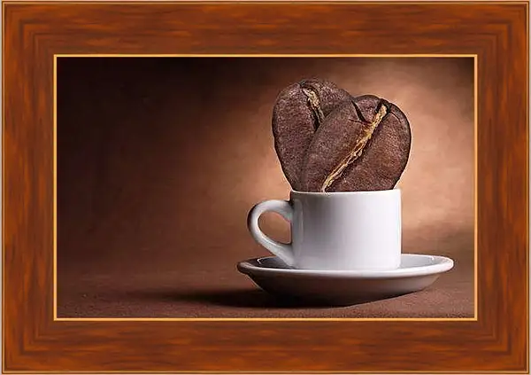 Картина в раме - Белая чашка с блюдцем. Ароматное утро.