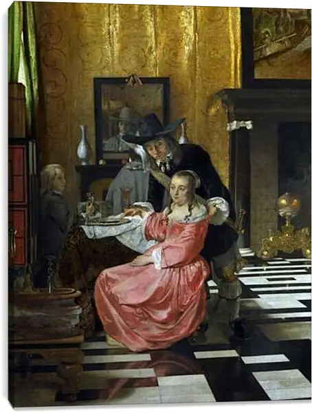 Постер на подрамнике - An Interior, with a Woman refusing a Glass of Wine. Ян (Йоханнес) Вермеер