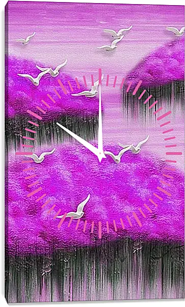 Часы картина - Птицы над цветами. Арт