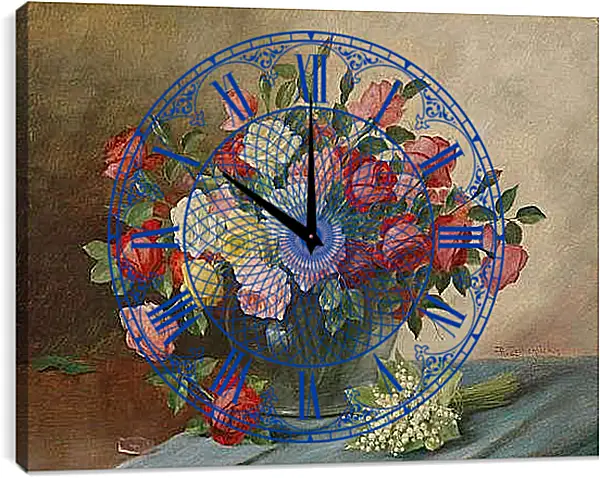 Часы картина - Цветы в вазе на столе