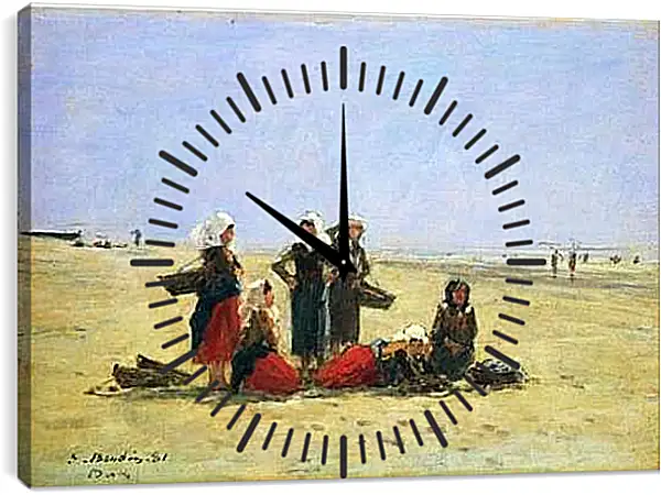Часы картина - Women on the Beach at Berck. Эжен Буден