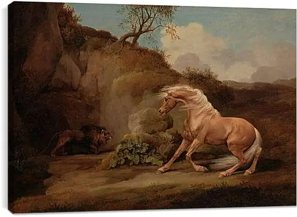 Постер на подрамнике - Лев и лошадь