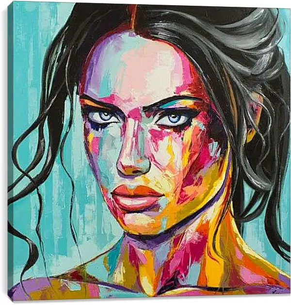 Постер на подрамнике - Красочная брюнетка