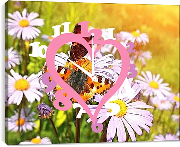 Часы картина - Бабочка и орхидеи