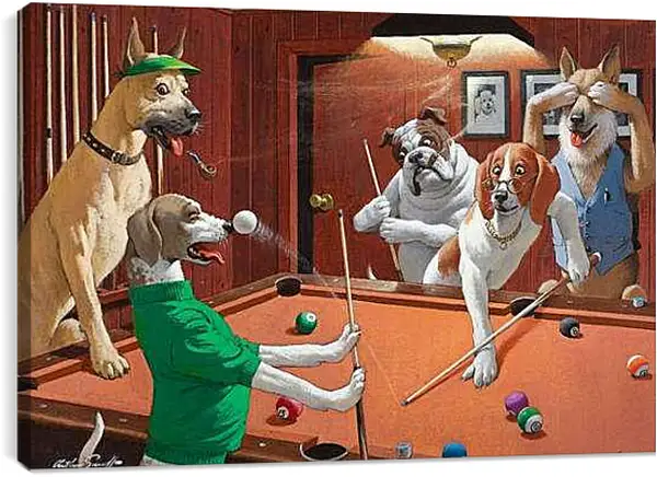 Постер на подрамнике - Игра в бильярд