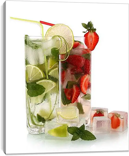 Постер на подрамнике - Мохито и кубики льда. Летняя свежесть.