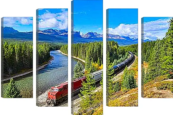 Модульная картина - Поезд в лесу