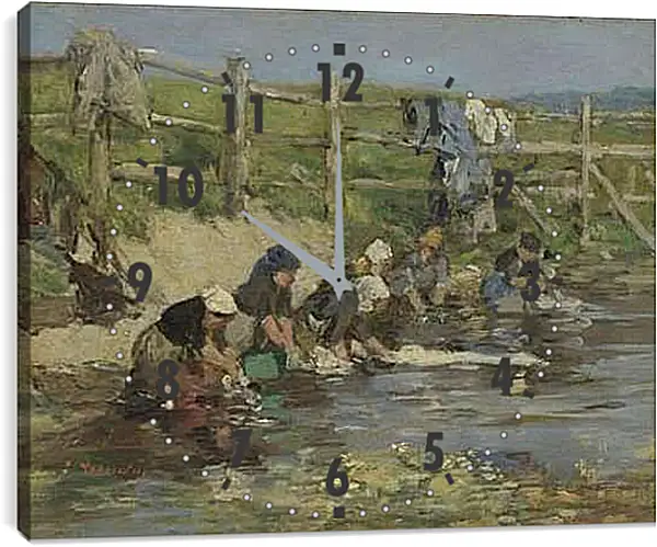 Часы картина - Laundresses by a Stream. Эжен Буден