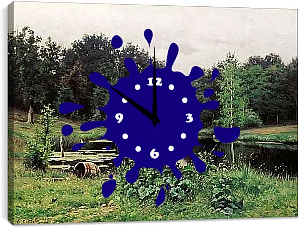 Часы картина - Пейзаж с прудом. Ефим Волков