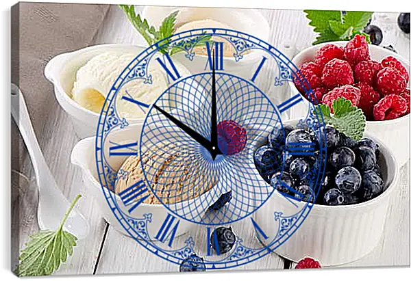 Часы картина - Мороженое, черника, малина