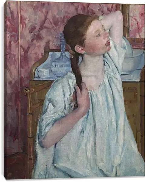 Постер на подрамнике - Girl Arranging Her Hair. Кэссетт (Кассатт) Мэри Стивенсон