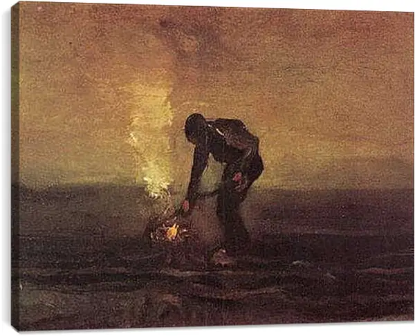 Постер на подрамнике - Peasant Burning Weeds. Винсент Ван Гог
