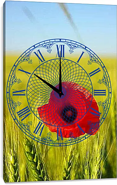 Часы картина - Мак перед колосьями