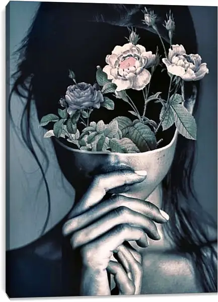 Постер на подрамнике - Цветы на лице у девушки 2