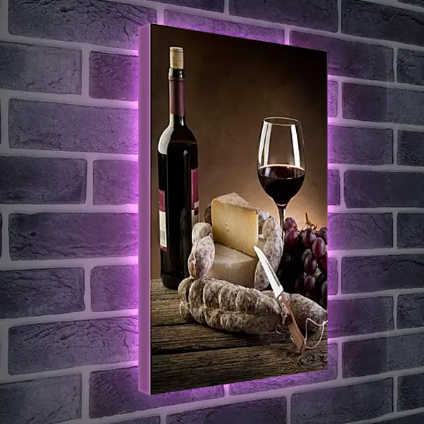 Лайтбокс световая панель - Бутылка вина и сыр. Итальянский натюрморт.