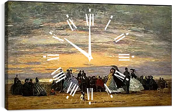 Часы картина - The Beach at Villerville. Эжен Буден