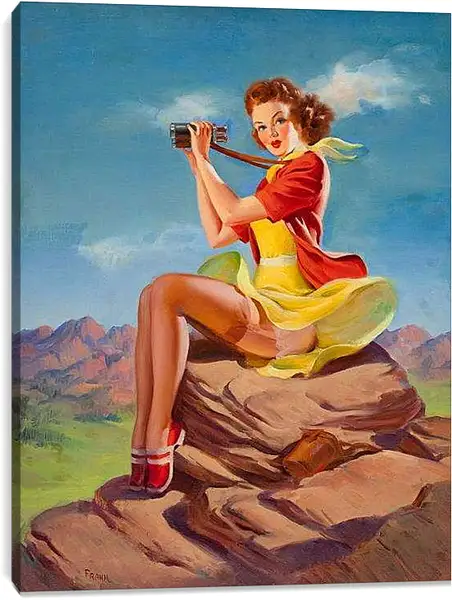 Постер на подрамнике - Девушка с биноклем. Пин-ап