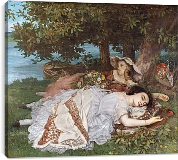 Постер на подрамнике - Девушки на берегу Сены. Жан Дезире Гюстав Курбе