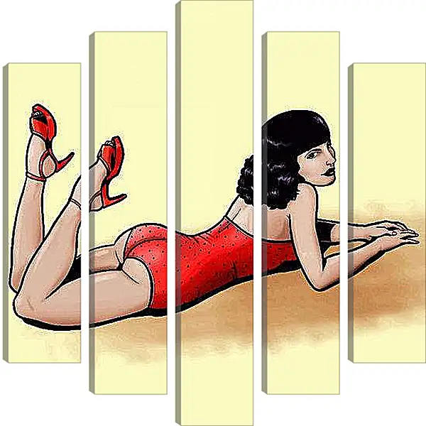 Модульная картина - Девушка в красном купальнике (стиль пин ап)