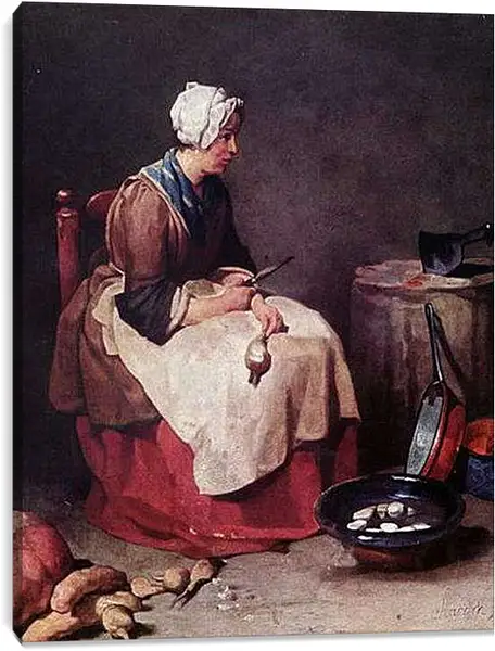 Постер на подрамнике - The turnip cleaner. Жан Батист Симеон Шарден