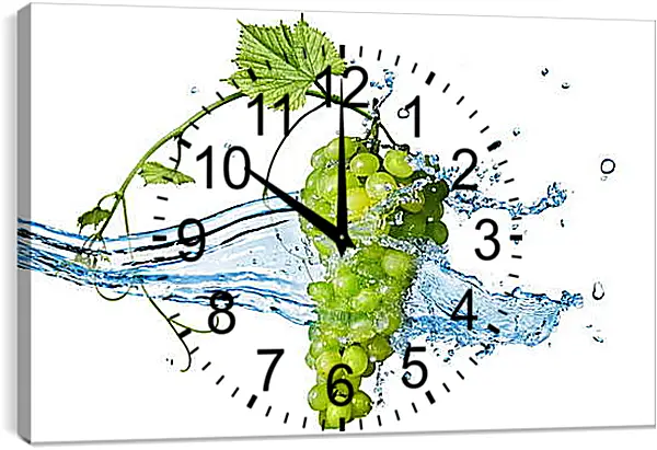 Часы картина - Зелёный виноград омываемый водой